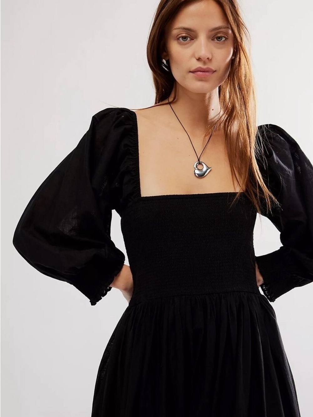 Free People Perfect Storm Midi Dress Puff Sleeve Lace, Black, Small - Picture 2 of 8